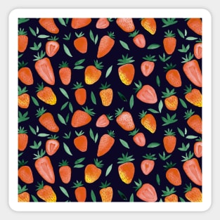 Watercolor strawberries pattern - orange on dark background Sticker